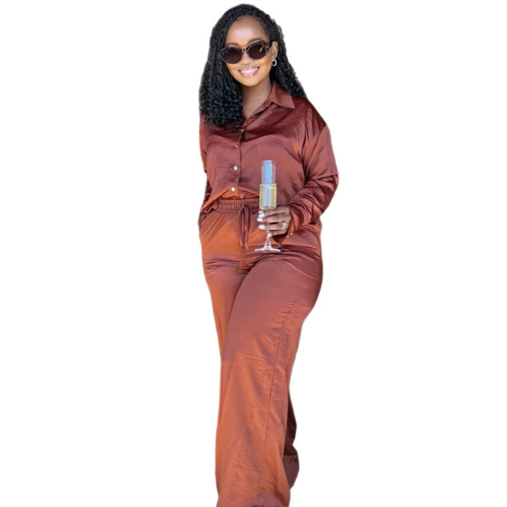 ZARA Plus Size Long Sleeve Lapel Cardigan and High Waist Tie Pants African Set